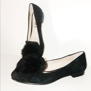 REAL Rabbit Fur Black Loafers with PomPom